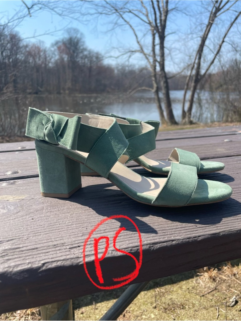 Journee Collection Sage Green Bow Block Heel Sandals